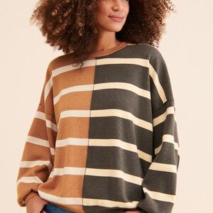 Free People Striped Crew Neck Sweater - Brown and Black